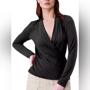 Black Long-sleeve Jersey Size Large Wrap Top